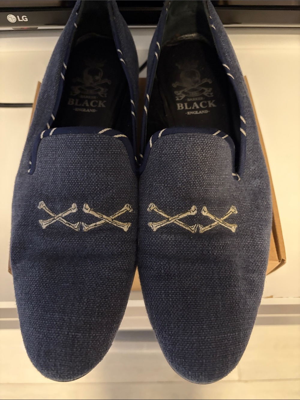 Men's Navy Embroidered Slip-On Loafers